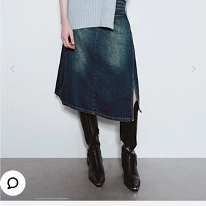 Blue Midi A-Line Skirt with Asymmetrical Slit